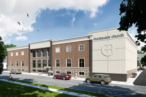 brick and stucco church